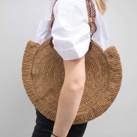 Sans-Arcidet Paris Large Nova Raffia Round Tote Bag Hand-Woven Corroon Collab - Picture 3 of 8